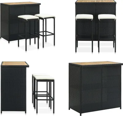 Produktbild von vidaXL 3 tlg. Bar Set Poly Rattan Schwarz - Bar-Set - Bar-Sets - Bartisch Mit Barhocker - Bartische Mit Barhocker