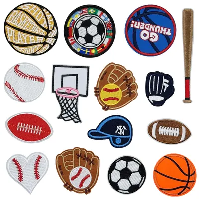 15 Stück gebügelte Sportballon-Patches, Stickerei-Aufnäher