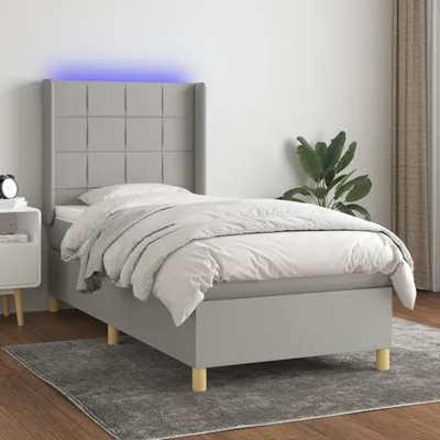 Produktbild von The Living Store Boxspringbett mit Matratze & LED Hellgrau 100x200 cm Stoff