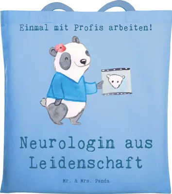 Produktbild von Mr. & Mrs. Panda Beutel Neurologin Leidenschaft - Sky Blue - Geschenk, Medizinstudium, Tote Bag, Laptoptasche, Schultasche, Uni Tasche, Spruch, Mediziner, Lustig, Beruf