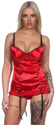 Produktbild von Damen kurzes Negligé mit Cups Nachtkleid Spitze mit String; Rot/40
