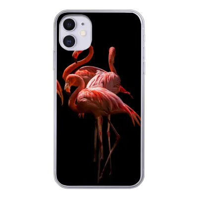 Produktbild von MuchoWow® Handyhülle Schutzhülle Hülle für iPhone 11 Flamingos - Vögel - Federn - Schwarz Silikon Softcase Handy Hülle - Handytasche