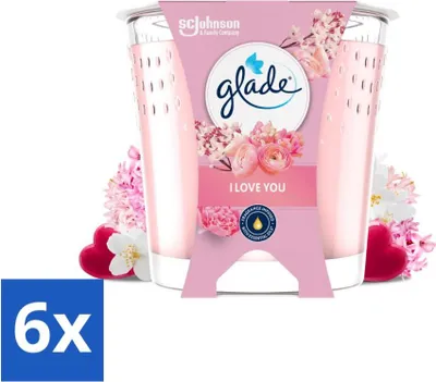 Obrázok produktu pre Glade - Sviečka s vôňou I Love You - 100% repkový vosk a vegánska - 112 g - hodnotné balenie - 6 kusov