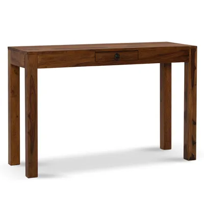Produktbild von WOHNLING Schreibtisch 118x40x76 cm Sheesham Massivholz Computertisch mit Schublade Homeoffice Bürotisch Massiv Schmal Platzsparend Holztisch
