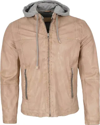 Produktbild von Milestone - Herren Lederjacke Lammnappa Kapuze beige : 50