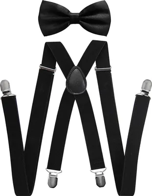 Immagine prodotto di axy set di bretelle e papillon da uomo 2,5 cm di larghezza con 4 robusti fermagli a forma di X lunghezza regolabile- abbigliamento da matrimonio-business nero