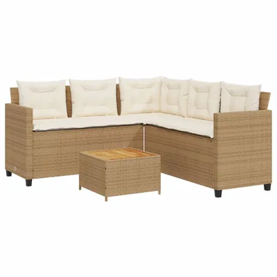 Produktbild von Möbel Gartensofa in L-Form mit Tisch und Kissen Beige Poly Rattan - Sitzgruppe 369050