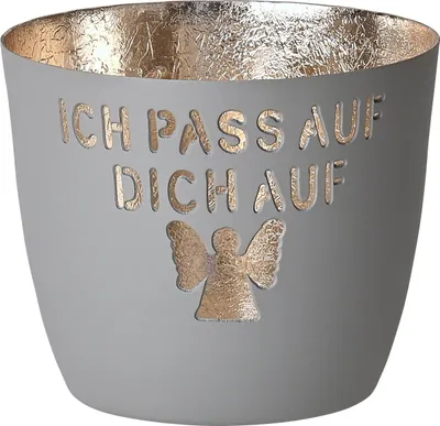 Produktbild von Giftcompany Geschenke Vertriebsgesellschaft mbH Madras Windlicht M Ich passe auf Dich auf flannel/gold 8,5cm