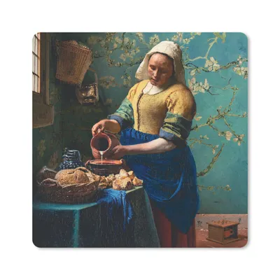 Produktbild von MuchoWow® Mauspad Mousepad Milchmädchen - Mandelblüte - Van Gogh - Vermeer - Gemälde - Alte Meister 20x20 cm - Mousepads - Maus Mat - Pad - Mausunterlage - Desk Mat - Bureauartikeln