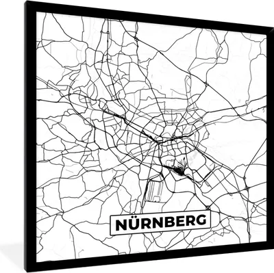 Produktbild von MuchoWow® Gerahmtes Poster Karte - Stadtplan - Nürnberg 40x40 cm - Poster mit Schwarzem Bilderrahmen Wandposter Rahmen Foto Bilder - Mit Rahmen - Wanddekoration Schlafzimmer
