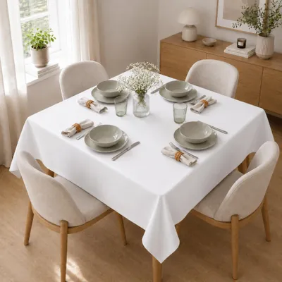 Immagine prodotto di Tovaglia 110 x 110 cm per tavolo da cucina e da pranzo in bianco
