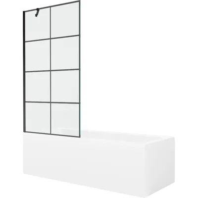 Obrázek produktu pro Mexen Cubik obdélníková vana 150 x 70 cm s pláštěm 1-křídlovou zástěnou 90 cm, Černý vzor - 550315070X9509007077