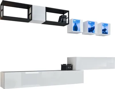 Image de Ensemble meubles de salon industriel SWITCH M3 – Blanc – LED intégrées & système Push to Open