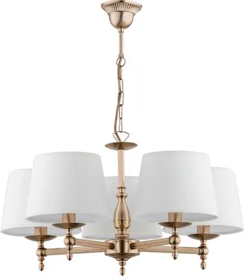 Immagine prodotto di Lampadario classico dorato a sospensione paralumi in tessuto 5xE14 40W ROKSANA Alfa