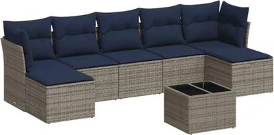 Produktbild von vidaXL 8-tlg. Garten-Sofagarnitur mit Kissen Grau Poly Rattan