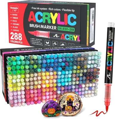 Productafbeelding van GuangNa 240 Kleuren Acrylstiften Set, Brush Tip Acrylmarkers voor Stenen, Glas, Keramiek, Canvas, Waterbestendig Sneldrogend