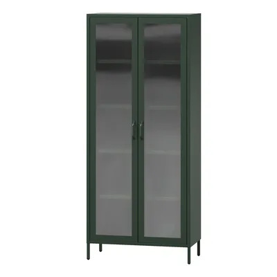 Image de Armoire vitrine salon avec 4 étagères Vitrine scintillante métal vert bouteille