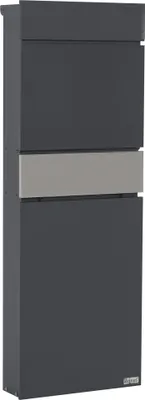 A standalone, modern mailbox with a newspaper compartment.