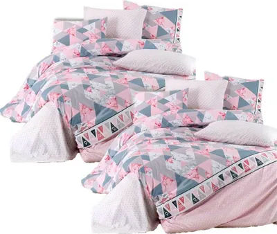 Produktbild von aboutyourhome bettwäsche Bettwäsche Baumwolle 135x200 80x80 Modern Rosa Grau, 4tlg.