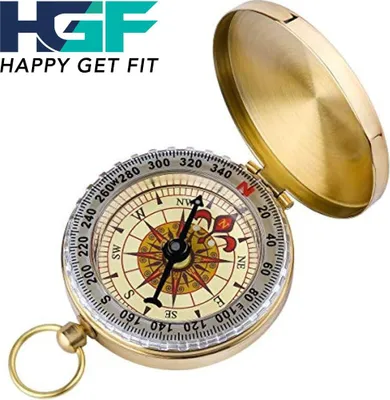 Productafbeelding van Altijd de juiste richting – met de HappyGetFit zakkompas: navigatie, messing kompas