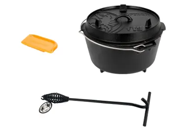 Produktbild von Petromax Feuertopf Starterset ft9 (Dutch Oven mit Standfüßen) inkl. Deckelheber + Schaber