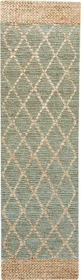 Obrázok produktu pre BELIANI Koberec béžový a zelený jutový 80 x 300 cm ručne tkaný behúň s geometrickým vzorom boho chodba spálňa