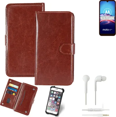 Produktbild von K-S-Trade 360° Hülle kompatibel mit Motorola E6s inkl. Headphones braun Kunstleder Case BookCase WalletCase Kunstlederederhülle Handyhülle,