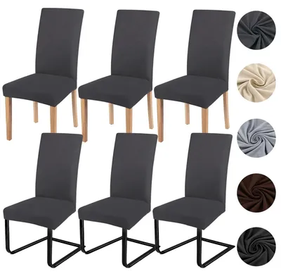 Produktbild von Stuhlhussen, 6er-Set, für Freischwingerstühle, universelle Hussen, moderne Stretch-Stuhlhussen, abnehmbar und waschbar, für Zuhause, Küche, Hotel, Restaurant, Hochzeiten – Dunkelgrau