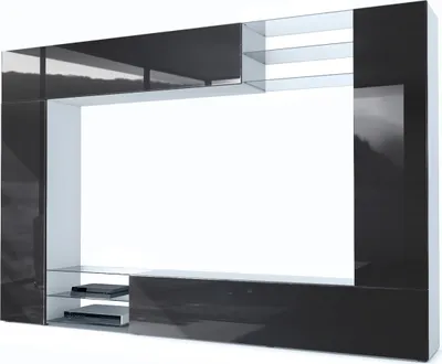 Produktbild von Vladon Wohnwand Mirage,  Germany, Anbauwand mit Rückwand mit 2 Türen, 2 Klappen und 6 offenen Glasablagen, Weiß matt/Schwarz Hochglanz (262 x 183 x 39 cm)