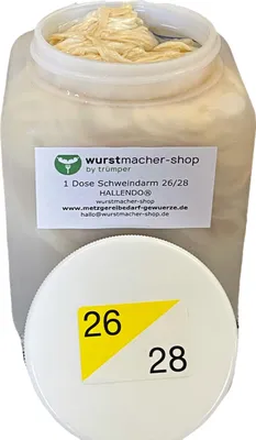 Produktbild von Schweinedarm Kaliber 26/28 - 91,4 Meter füllfertig in der Dose 1A  | wurstmacher-shop