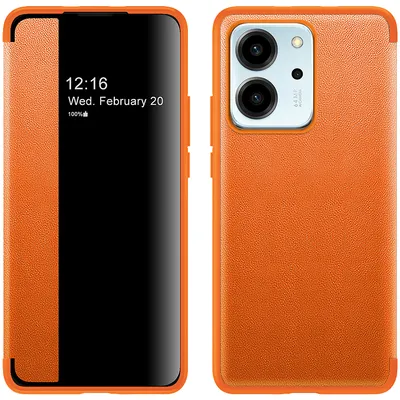 Obrázek produktu pro Pouzdro pro Honor 80 SE tenkéPolyuretankožené klopové pouzdro s okénkem pro zobrazení Pomerančový