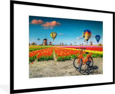 Produktbild von MuchoWow® Gerahmtes Poster Heißluftballon - Orange - Tulpen 90x60 cm - Poster mit Schwarzem Bilderrahmen Wandposter Rahmen Foto Bilder - Wanddekoration - Fotos