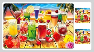 Produktbild von 3 D Platzset Cocktails, 6-teilig, 2x Tischset + 4x Untersetzer, Cocktail Strand Urlaub