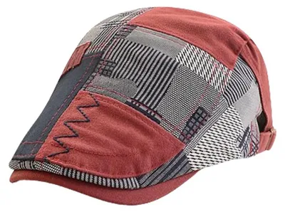 Productafbeelding van Herenpet, patchwork, katoen, bordeauxrood, maat M-L