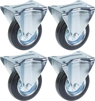 Immagine prodotto di 100 mm 4" con rotelle in gomma, fisse, capacità di 360 kg, set di 4 pezzi
