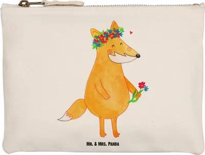 Produktbild von Mr. & Mrs. Panda Pouch Fuchs Blumen Größe M - Weiß - Geschenk, pencil case, Freundin, Blumenmädchen, Blumenliebe, Boho, Mäppchen, Stifteetui, Schlampermäppchen, Blume