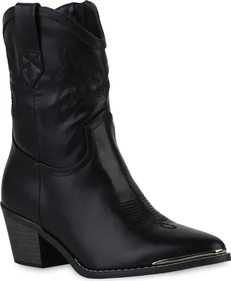 Produktbild von VAN HILL Damen Cowboy Boots Stiefeletten Stickereien Schuhe 839934, Farbe: Schwarz, Größe: 38