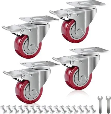 Produktbild von Famanu Drehrollen 75 mm mit Bremse - Polyurethan - Set von 4 - Rot