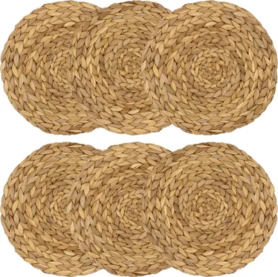 Produktbild von Intirilife 6x Platzset aus Seegras - Wasserhyazinthe -30 cm Rund - abwischbare Tischuntersetzer in Natur, hitzebeständig, rutschfest, geflochtene Platzdeckchen