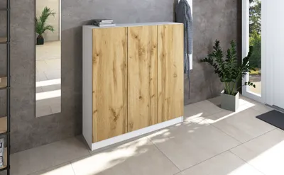 Produktbild von Schuhschrank, Kommode "Vaasa" 3-türig, weiß-eiche