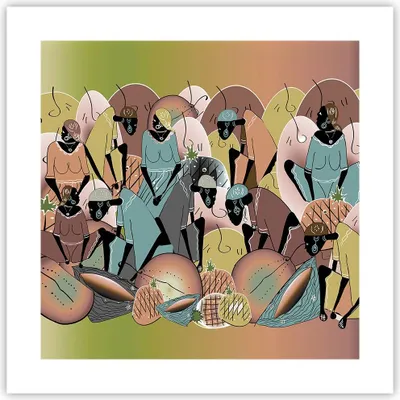 Produktbild von Poster - Poster ohne Rahmen - Afrikanisch Grafik Frauen - 40x40 cm - Wand Bild - Wanddeko - Wandbilder - Kunstposter - Wandposter - Bilder - Kunstdruck - Wanddekoration - Wandbild - P2XAC40x40-4555