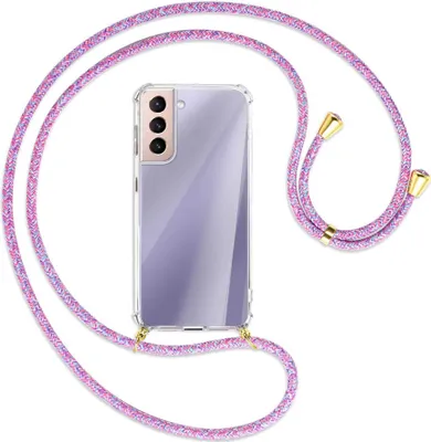 Produktbild von Handykette Backcover-Schutzhülle mit Band (Metall goldfarben) für Samsung Galaxy S21 5G - lila/rosa/blau