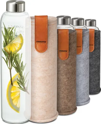 Produktbild von Cosumy Trinkflasche aus Glas mit Filztasche 750ml - Spülmaschinenfest - Auslaufsicher - BPA-frei - für Kohlensäure geeignet -(Beige)