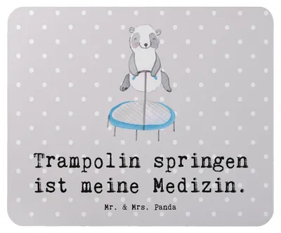 Produktbild von Mr. & Mrs. Panda Mousepad Panda Trampolin springen - Grau Pastell - Geschenk, gummi mauspad, Trampolin-Übungen, Mouse Pad, Trampolin-Workout, Turnen, Fitnessstudio, pc