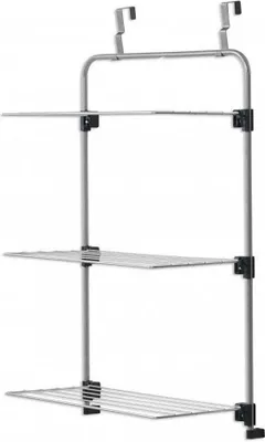 A three-tiered drying rack designed to hang over a door or railing.