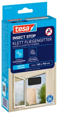 Produktbild von TESA Moskitonetz für Fenster, Fenstergitter, Klettverschluss, Klettband, schwarz, 1,3 x 1,5 m
