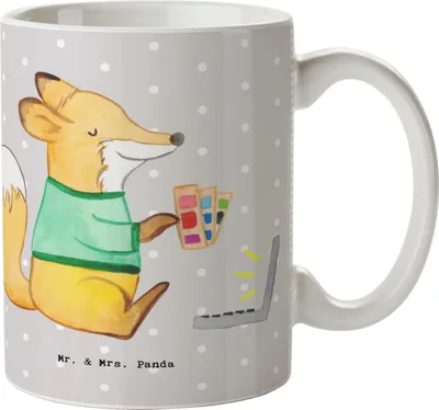 Produktbild von Mr. & Mrs. Panda Tasse Modejournalist Herz - Grau Pastell - Geschenk, Studium, Ausbildung, cappuccinotasse, Trinkbecher, haferl, Journalist, Keramikbecher, Redakteur