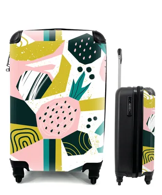 Produktbild von MuchoWow® Koffer Handgepäck Trolley Rollkoffer Kleine Reisekoffer mit 4 Rollen - Rosa - Blau - Schwarz - Muster - Cabin Size < 55x40x23 cm & 55x40x20 cm - Fotokoffer - Kabinenkoffer - Boardgepäck - Reise-Box - Reisekoffer - Reisegepäck - Koffer mit Bild - Trolley für Kinder