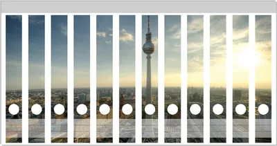 Produktbild von Wallario Ordnerrücken Sticker, selbstklebend für schmale Ordner, 12 Stück, Motiv Fernsehturm Berlin mit Panoramablick über die Stadt