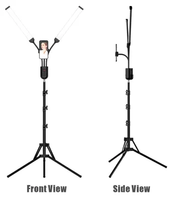 Immagine prodotto di Lampada video a LED flessibile a 2 bracci, illuminazione da studio, 3000 K/4000 K/6000 K, bicolore, dimmerabile, timer con supporto per telefono, stativo in metallo da 1,6 m/63 pollici,